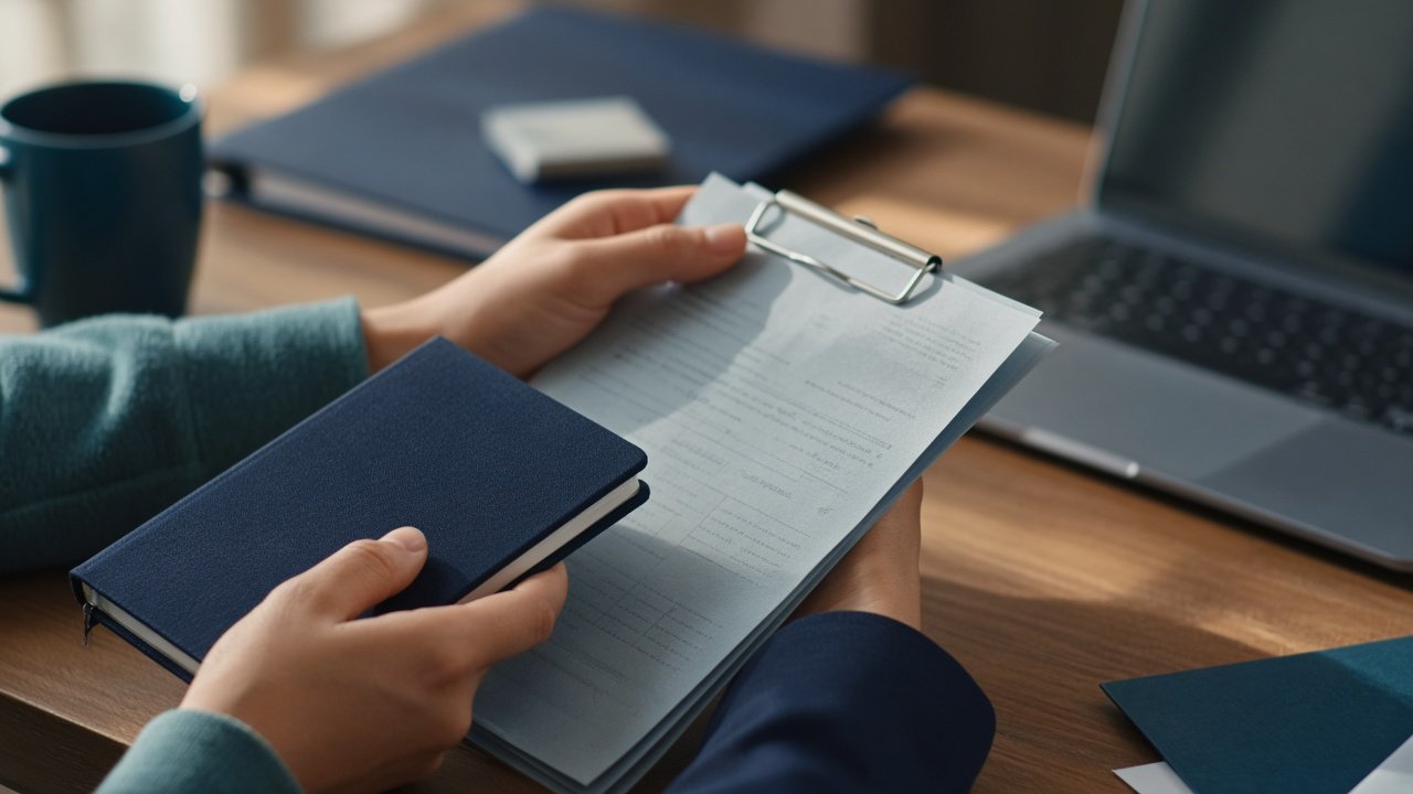 Documentos e protocolo em mesa de trabalho