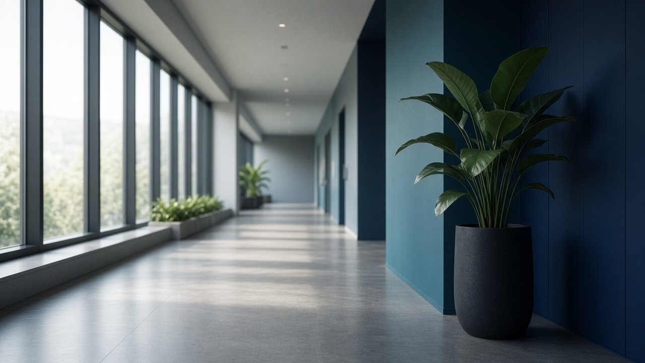 Ambiente corporativo calmo e discreto